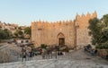 People outside the Damascus Gate of the Jerusalem old town