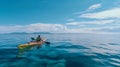 People paddles kayak in the lake or sea with turquoise water. ai generative Royalty Free Stock Photo