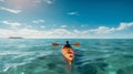 People paddles kayak in the lake or sea with turquoise water. ai generative Royalty Free Stock Photo