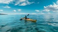 People paddles kayak in the lake or sea with turquoise water. ai generative Royalty Free Stock Photo