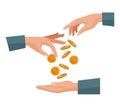 People pair hands depositing coins in a palm human Royalty Free Stock Photo