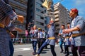 People parade through a street to Nezu-jinja shrine in Bunkyo Azalea Festival in Tokyo, japan Royalty Free Stock Photo