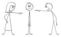 People or Parents Accusing or Blaming Man or Son , Vector Cartoon Stick Figure Illustration