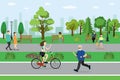 People in the park,Cyclist and runner,fitness outdoor concept Royalty Free Stock Photo