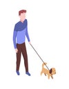 People in park isometric. Man walking with dog. Active living recreation activities. Spending free time usefully. Vector