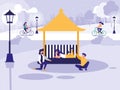 People in park with kiosk isolated icon Royalty Free Stock Photo