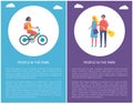 People in Park Posters Couple Walks Girl Ride Bike