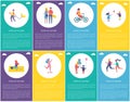 People in Park Posters Set Vector Illustration