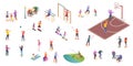 People in park, sport activity play, isometric set