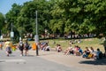 People in park on a sunny summer day at Monbijoupark in Berlin Royalty Free Stock Photo