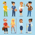 People part-time job professions vector set characters temporary job recruitment concept. Different workers or time