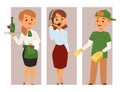 People part-time job professions vector set characters temporary job recruitment concept. Different workers or time