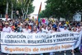 People participating on a demonstration at the Gay Pride parade in Madrid