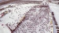 People participating in the mass ski race Ski Track of Russia during the competition. competition skiing, the crowd. a