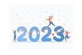 People partying to celebrate new year\'s eve from 2022 to 2023. happy new year 2023. people activities, decorating,