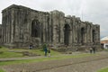 People pass the ruins of the Santiago Apostol cathedral in Cartago, Costa Rica.