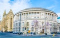 People are passing in front of the Manchester central Library, England Royalty Free Stock Photo