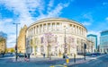 People are passing in front of the Manchester central Library, England Royalty Free Stock Photo