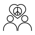 People peace love heart together, human rights day, line icon design