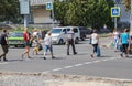 People at the pedestrian crossing