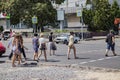 People at the pedestrian crossing