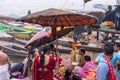 People Performing Hindu Rituals at Varanasi Ghat. Banaras Uttar Pradesh India, January 5th, 2024