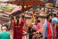 People Performing Hindu Rituals at Varanasi Ghat. Banaras Uttar Pradesh India, January 5th, 2024