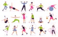 People performing sports activities. Vector illustration set