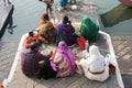 People performs morning pooja on sacred river Narmada