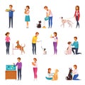 People With Pets Cartoon Set