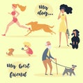 People with pets. Set of different dog owners