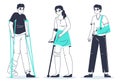 People with physical injuries. Characters with fractures and sprains suffering from pain, bad medical conditions flat vector