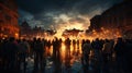 Refugees People on Piazza della Signoria in Rome, Italy Royalty Free Stock Photo