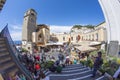 People at Piazza Umberto I Square with Church of Santo Stefano in old town of Capri Island town, Italy. Landscape at Italian coast Royalty Free Stock Photo