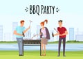 People on picnic or Bbq party. Man and woman cooking steaks