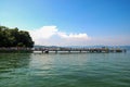 Waiting for the ferry boat on a very narrow jetty at Bodensee