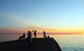 People on the pier in Kincardine, Ontario at sunset Royalty Free Stock Photo