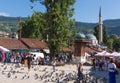 People at the pigeon square in Bascarsija district, Sarajevo, Bosnia.