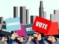 People with placards on city background. Royalty Free Stock Photo