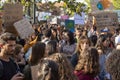 Porto, Portugal - 09/27/2019: People with placards and posters on global strike for climate change