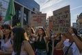 Porto, Portugal - 09/27/2019: People with placards and posters on global strike for climate change