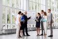 Business team with scheme on flip chart at office Royalty Free Stock Photo