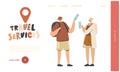 People Planning Travel Tour with Operator Service Landing Page Template. Characters with Backpacks Hold Tickets with GPS