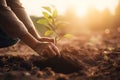 People planting trees in community garden. Generative Ai