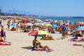 People at Platja del Bogatell beach, in Barcelona, Spain Royalty Free Stock Photo