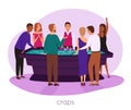 People play craps game. Casino, gaming house flat vector illustration. Gambling industry. For design online casino web