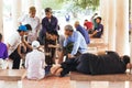 People play Xiangqi Chinese Chess with audiences on the land in the area of Trang An Grottoes in summer at Ninh Binh, Vietnam Royalty Free Stock Photo