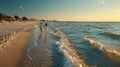 People playing on the beach with big waves on the north shore of Oahu, Hawaii Royalty Free Stock Photo