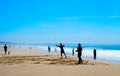 People playing beach racket silhouette