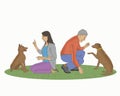 People playing with dogs cartoon